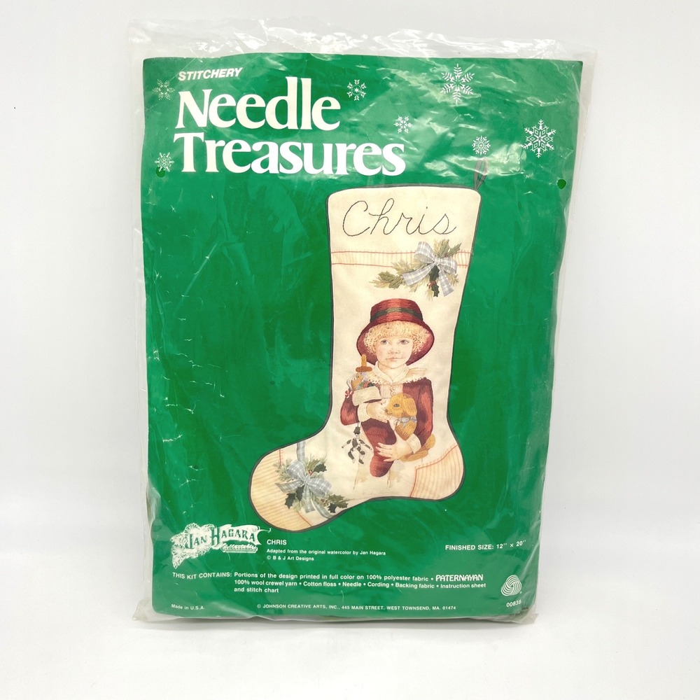 Needle Treasures Crewel Cross‎ Stitch Kit Christmas Stocking Chris Jan Hagara